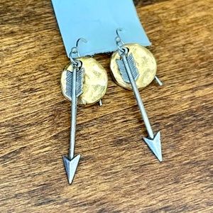 Handmade Julio Designs Silver Arrow Earrings with Gold Discs | Gift Idea |